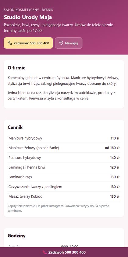 Przykładowa wizytówka: salon kosmetyczny